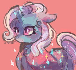 Size: 1073x979 | Tagged: safe, artist:cherivinca, trixie, pony, unicorn, g4, female, frown, mare, solo, sparkles, trixie's cape, wavy mouth