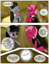 Size: 1200x1553 | Tagged: safe, artist:gunslingerpen, octavia melody, oc, comic:allegrezza, g4, bartender, clock, comic