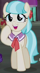 Size: 265x480 | Tagged: safe, screencap, coco pommel, rarity, earth pony, pony, unicorn, g4, made in manehattan, season 5, cocobetes, cute, duo, duo female, female, happy, hoof on cheek, mare, offscreen character, open mouth, open smile, smiling, solo focus