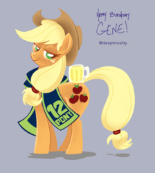 Size: 894x1000 | Tagged: safe, artist:deeptriviality, applejack, earth pony, pony, g4, bedroom eyes, cider, female, looking at you, smiling, solo