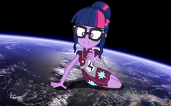 Size: 1024x640 | Tagged: safe, artist:ivacatherianoid, sci-twi, twilight sparkle, equestria girls, g4, my little pony equestria girls: friendship games, clothes, earth, female, giantess, glasses, goddess, macro, solo