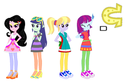 Size: 1024x667 | Tagged: safe, artist:karalovely, blueberry cake, cloudy kicks, mystery mint, oc, oc:kara lovely, equestria girls, g4, my little pony equestria girls: friendship games, background human, shoes, sneakers