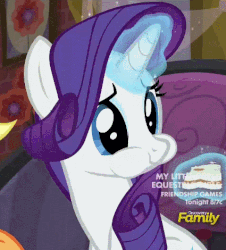 Size: 425x470 | Tagged: safe, screencap, applejack, rarity, pony, g4, made in manehattan, :t, animated, aweeg*, cute, discovery family logo, eating, female, fixed, frown, magic, nom, puffy cheeks, sandwich, telekinesis