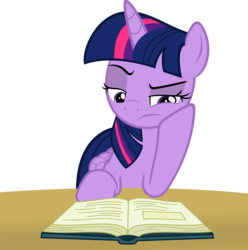 Size: 5860x5900 | Tagged: safe, artist:slb94, twilight sparkle, alicorn, pony, g4, made in manehattan, absurd resolution, book, bored, female, grumpy twilight, mare, raised eyebrow, reading, simple background, solo, transparent background, twilight sparkle (alicorn), vector
