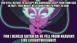 Size: 720x406 | Tagged: safe, screencap, sci-twi, twilight sparkle, equestria girls, g4, my little pony equestria girls: friendship games, bible, god, image macro, m. bison, meme, midnight sparkle, midnight sparkle's lines, satan, street fighter, street fighter: the movie