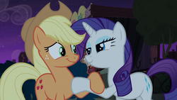 Size: 1920x1080 | Tagged: safe, screencap, applejack, rarity, g4, made in manehattan, duo, just friends, shipping fuel