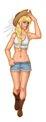 Size: 468x1226 | Tagged: dead source, safe, artist:n0vaxis, applejack, human, g4, armpits, belly button, boots, clothes, daisy dukes, female, humanized, midriff, simple background, solo, tank top, transparent background, watermark