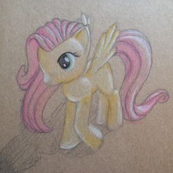 Size: 1280x1280 | Tagged: safe, artist:matteglaze, fluttershy, g4, blind bag, female, missing cutie mark, solo, toy, traditional art