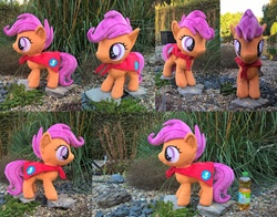 Size: 1024x801 | Tagged: safe, artist:justiceofelements, scootaloo, g4, bottle, cape, clothes, irl, photo, plushie, solo