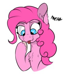 Size: 1230x1500 | Tagged: safe, artist:messenger, pinkie pie, g4, chest fluff, cute, female, simple background, solo, tongue out, unshorn fetlocks