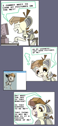 Size: 2299x5016 | Tagged: safe, artist:fillerartist, featherweight, robot, derpibooru, g4, comic, computer, featherbot, high res, internet, male, meta, reaction, shocked, solo, text