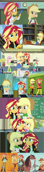 Size: 1280x4968 | Tagged: safe, edit, edited screencap, screencap, applejack, fluttershy, lonestar, rainbow dash, sunset shimmer, horse, equestria girls, friendship through the ages, g4, my little pony equestria girls: friendship games, the science of magic, collage, country applejack, discovery family logo, female, geometry, implied appleshimmer