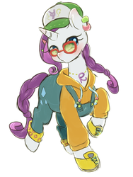Size: 900x1200 | Tagged: safe, artist:ayahana, rarity, g4, clothes, fashion, female, glasses, hat, hoodie, overalls, shoes, solo