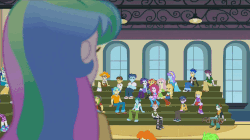 Size: 1068x598 | Tagged: safe, edit, edited screencap, screencap, flash sentry, pinkie pie, princess celestia, princess luna, rarity, sunset shimmer, equestria girls, g4, my little pony equestria girls: friendship games, animated, caption, group, out of context, reaction image, yelling