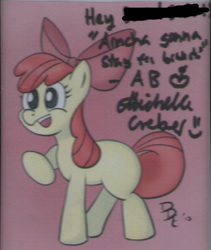 Size: 373x442 | Tagged: safe, artist:plinko, apple bloom, g4, autograph, autographed, female, filly, solo