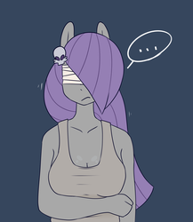 Size: 1280x1476 | Tagged: safe, artist:somescrub, maud pie, earth pony, anthro, g4, bandage, blind, cleavage, clothes, female, solo, tank top, unamused