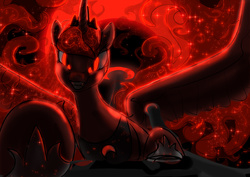 Size: 850x601 | Tagged: artist needed, source needed, safe, princess luna, g4, fangs, female, glowing eyes, solo, wip