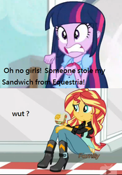 Size: 432x621 | Tagged: safe, screencap, sunset shimmer, twilight sparkle, equestria girls, g4, my little pony equestria girls: friendship games, sandwich, twilight sparkle (alicorn)