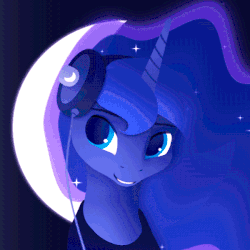 Size: 600x600 | Tagged: safe, artist:rodrigues404, princess luna, pony, g4, animated, bedroom eyes, cute, eye shimmer, female, grin, headbob, headphones, looking at you, lunabetes, mare, moon, music, smiling, solo, vibing