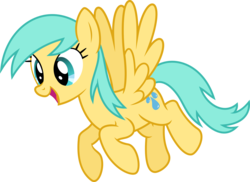 Size: 4455x3245 | Tagged: safe, artist:chainchomp2, sunshower raindrops, pegasus, pony, g4, background pony, female, flying, full body, high res, hooves, mare, open mouth, open smile, simple background, smiling, solo, spread wings, transparent background, vector, wings