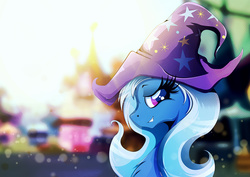 Size: 1920x1358 | Tagged: safe, artist:rariedash, trixie, pony, unicorn, g4, female, grin, looking at you, mare, portrait, smirk, solo, wallpaper