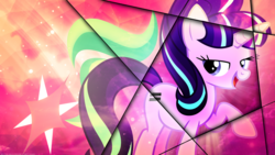 Size: 1600x900 | Tagged: safe, artist:antylavx, artist:dashiesparkle, starlight glimmer, g4, bedroom eyes, cutie mark, raised hoof, vector, wallpaper