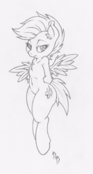 Size: 536x1000 | Tagged: safe, artist:dfectivedvice, scootaloo, g4, chest fluff, female, grayscale, monochrome, older, simple background, solo, traditional art