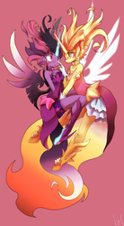 Size: 800x1449 | Tagged: safe, artist:kolshica, sci-twi, sunset shimmer, twilight sparkle, anthro, unguligrade anthro, equestria girls, g4, my little pony equestria girls: friendship games, boop, crying, daydream shimmer, female, horn, horns are touching, lesbian, midnight sparkle, midnightdaydream, ship:sci-twishimmer, ship:sunsetsparkle, shipping, wiping