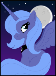 Size: 890x1214 | Tagged: safe, artist:walkcow, princess luna, g4, female, filly, missing cutie mark, moon, s1 luna, solo, stars, woona, younger