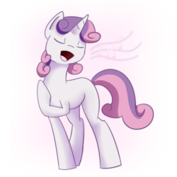 Size: 800x800 | Tagged: safe, artist:patty-plmh, sweetie belle, pony, unicorn, g4, blank flank, eyes closed, female, raised hoof, simple background, singing, solo, transparent background