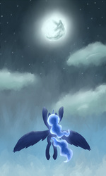 Size: 600x1000 | Tagged: safe, artist:patty-plmh, princess luna, g4, female, mare in the moon, moon, night, solo, stars
