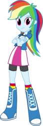 Size: 4209x12280 | Tagged: safe, artist:starbolt-81, rainbow dash, equestria girls, g4, .ai available, absurd resolution, adobe illustrator, boots, clothes, crossed arms, female, looking at you, simple background, skirt, solo, transparent background, vector