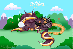 Size: 1024x691 | Tagged: safe, artist:pvrii, oc, oc only, oc:samhain, bat pony, pony, sleeping, solo