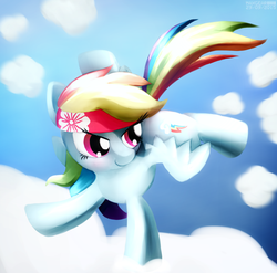 Size: 1942x1920 | Tagged: safe, artist:mgmax, rainbow dash, g4, bandana, cloud, cloudy, female, solo