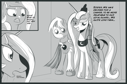 Size: 1024x683 | Tagged: safe, artist:cosmonaut, princess celestia, princess luna, oc, bat pony, pony, g4, fangs, monochrome, race swap, transformation