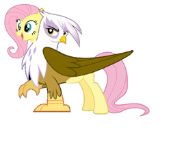 Size: 2359x1953 | Tagged: safe, artist:theunknowenone1, edit, fluttershy, gilda, chimera, g4, conjoined, female, fusion, gildashy, lesbian, shipping, together forever, two heads, wat, we have become one, what has magic done