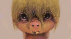 Size: 3500x1925 | Tagged: safe, artist:sharpieboss, applejack, g4, close-up, female, loose hair, mud, nightmare fuel, simple background, solo, uncanny valley