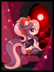 Size: 1781x2372 | Tagged: safe, artist:xwhitedreamsx, oc, oc only, oc:sweet velvet, bat pony, pony, bat pony oc, blood moon, butt, clothes, featureless crotch, female, mare, plot, socks, solo