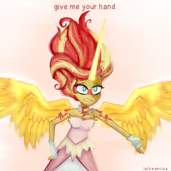Size: 648x648 | Tagged: safe, artist:lelka-philka, sunset shimmer, equestria girls, g4, my little pony equestria girls: friendship games, daydream shimmer, female, solo, take my hand