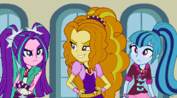 Size: 470x262 | Tagged: safe, screencap, adagio dazzle, aria blaze, sonata dusk, equestria girls, g4, my little pony equestria girls: rainbow rocks, animated, caption, crossed arms, facepalm, female, funny, gif, hand on hip, looking at you, meme, out of context, reaction image, talking to viewer, the dazzlings