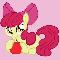 Size: 700x700 | Tagged: safe, artist:petit-squeak, apple bloom, g4, apple, female, solo