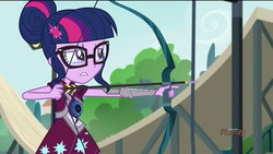 Size: 1920x1080 | Tagged: safe, screencap, sci-twi, twilight sparkle, equestria girls, g4, my little pony equestria girls: friendship games, archery, arrow, bow (weapon), bow and arrow, crying, magic capture device