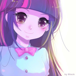 Size: 500x500 | Tagged: safe, artist:blackywolfer, twilight sparkle, equestria girls, g4, blushing, bust, cute, female, looking at you, manga, pixiv, simple background, solo, style emulation, twiabetes, white background