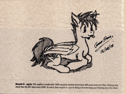 Size: 2001x1492 | Tagged: safe, artist:green sama, oc, oc only, oc:wingedthoughts, pegasus, pony, monochrome, piercing, solo, tongue out, traditional art