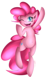 Size: 900x1350 | Tagged: safe, artist:avizo-23, pinkie pie, earth pony, pony, g4, belly button, bipedal, female, simple background, solo