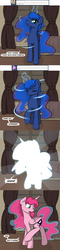 Size: 1000x4182 | Tagged: safe, artist:theparagon, princess luna, alicorn, pony, hunted luna, g4, character to character, comic, cute, dialogue, ethereal mane, female, lunabetes, magic, mare, offscreen character, partial transformation, pinkluna, pov, princess moonpie, solo, speech bubble, transformation, tumblr