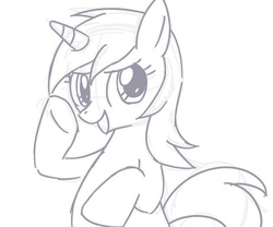 Size: 600x500 | Tagged: safe, artist:yosixi, lyra heartstrings, pony, unicorn, g4, female, grayscale, monochrome, simple background, smiling, solo, white background