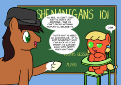 Size: 1000x701 | Tagged: safe, artist:the-skullivan, oc, oc only, oc:honeycrisp, oc:spiced cider, pony, baby, baby pony, chalkboard, newbie artist training grounds