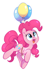 Size: 939x1515 | Tagged: dead source, safe, artist:imalou, pinkie pie, earth pony, pony, g4, balloon, cute, diapinkes, female, mare, open mouth, simple background, solo, then watch her balloons lift her up to the sky, white background