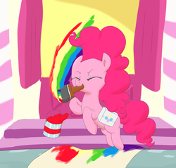 Size: 2039x1950 | Tagged: safe, artist:dambitail, pinkie pie, g4, female, mouth hold, paint, paintbrush, painting, rainbow, saddle bag, solo